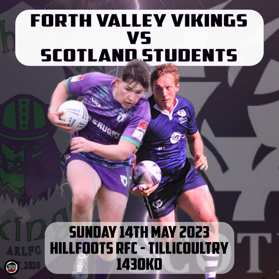 Sunday 14th May, the Vikings take on <a href="/scotlandrl/">Scotland Rugby League 🏴󠁧󠁢󠁳󠁣󠁴󠁿</a> Students in a pre-season friendly. Kick off at 1430 @ Tillicoultry Park. See you there 👀
#scotlandrugbyleague #leaguefamily