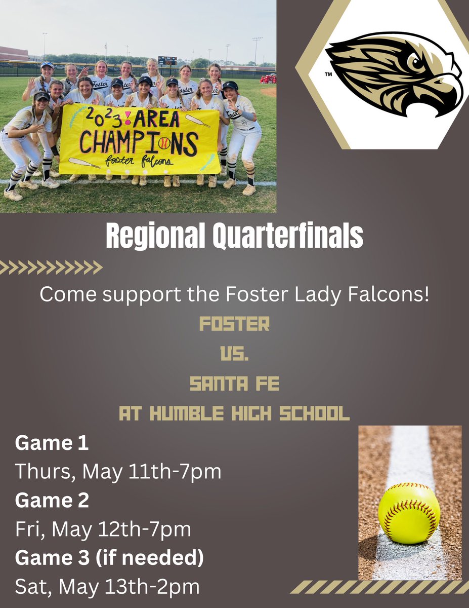 Show up &amp; be loud for the Foster Lady Falcons🥎!!! Regional Quarterfinals-let’s go!!!