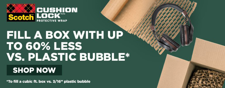 Do you sell products online? Are you trying to find ways to use less materials and save money? Use Scotch Cushion Lock Protective Wrap and fill a box with 60% less material than traditional bubble wrap. shop.kershaws-spokane.com/Search?keyword…, #shipping #ecommerce #OnlineSales #packaging