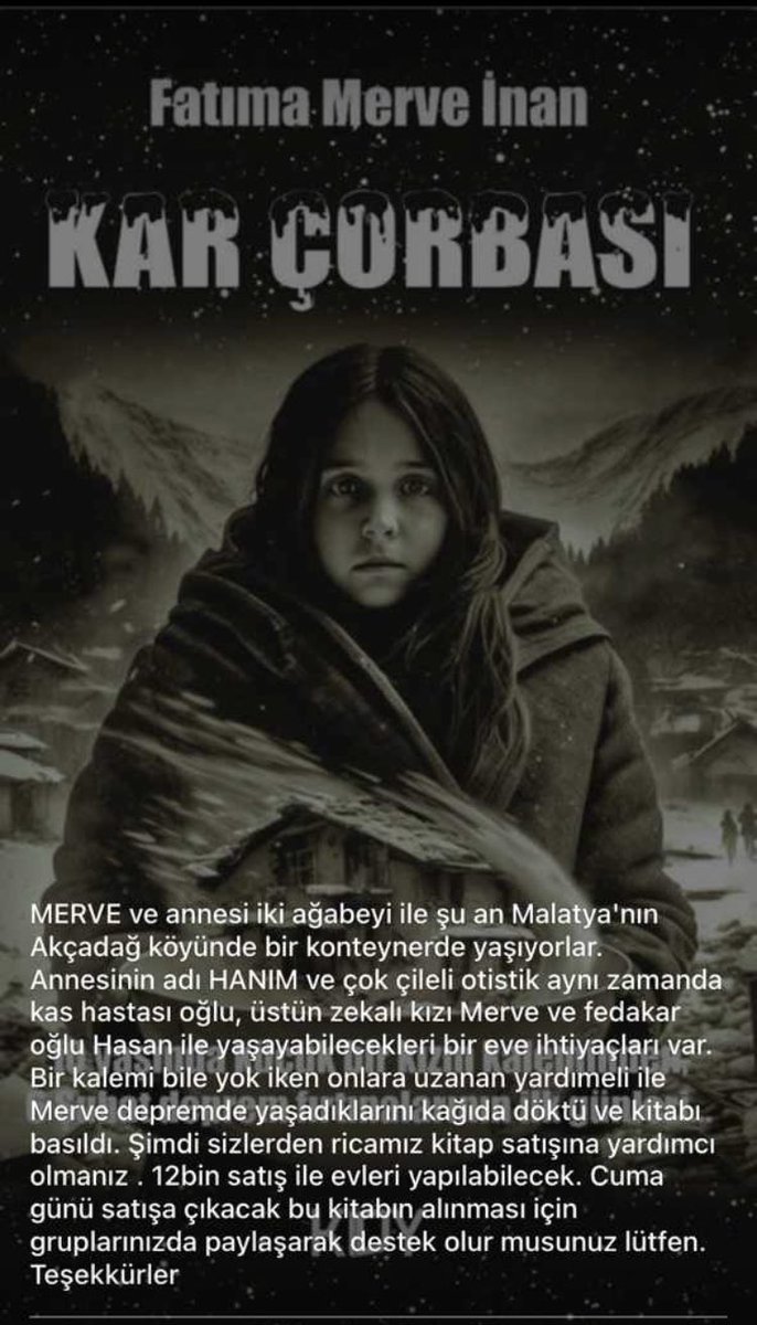 Kitapyurdundan vereceğiz herbir sipariş küçük kızın depremde yıkılan evinin yeniden inşaası için!Katkılarınız çok kıymetli 🙏#karcorbasi #merveinan #malatya #deprem #kitapyurdu