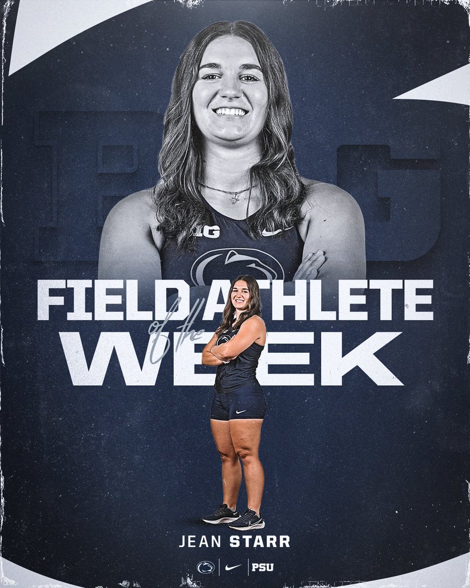 PennStateTFXC's tweet photo. Starr power ⭐️💪

Senior Jean Starr earns her first Big Ten Athlete of the week award following her career-best (192-9, 58.75m) hammer throw effort at the Jim Thorpe Invitational on Friday!

#WeAre | #PSUTF https://t.co/DaNs8weF5X