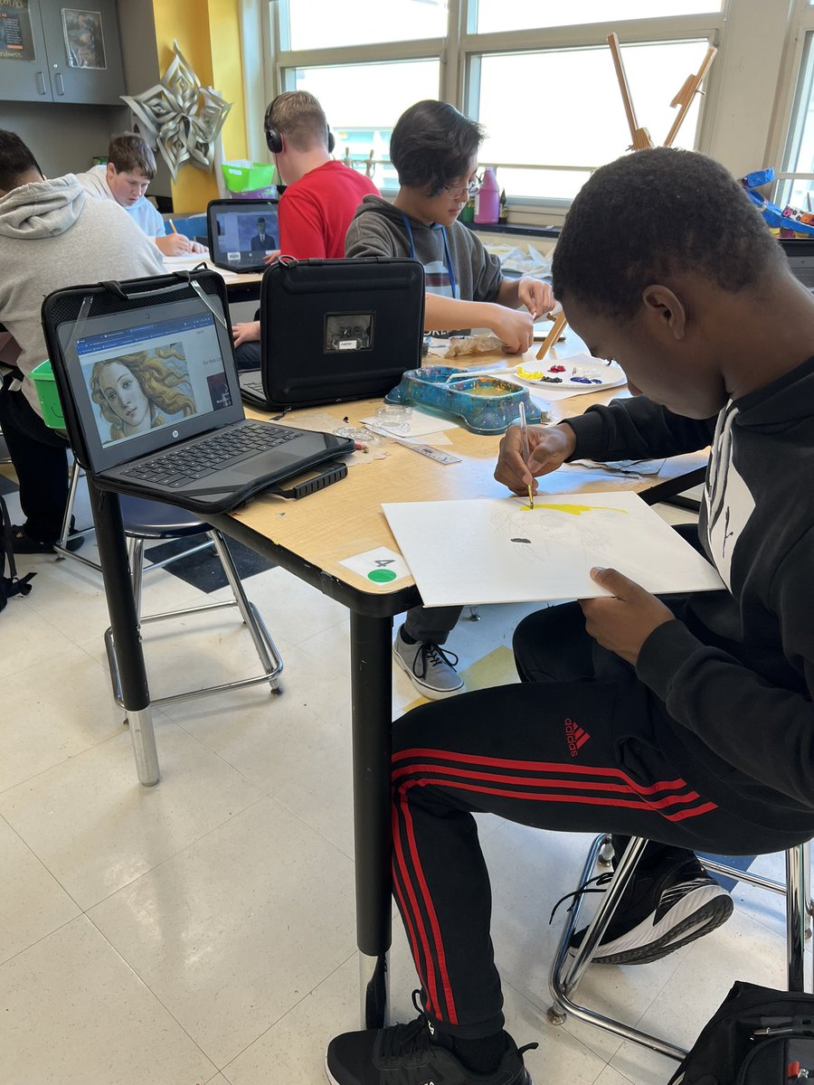 MsARTicoffTFMS's tweet photo. 8th graders started their “Masterpiece” paintings off today. I’m eager to see the final paintings. 🎨🖌️🖼️ #tfspantherpride https://t.co/lAPn95i2zT
