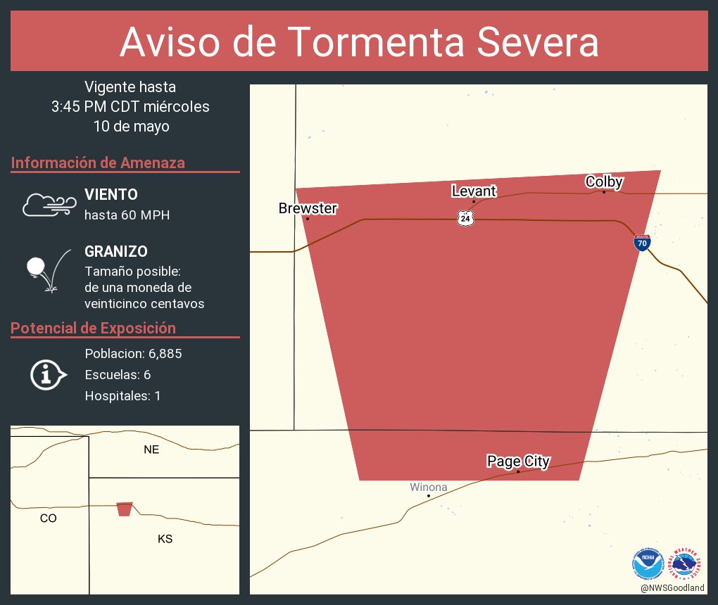 NWS Goodland on Twitter "Aviso de Tormenta Severa incluye Colby KS, Brewster KS, Levant KS