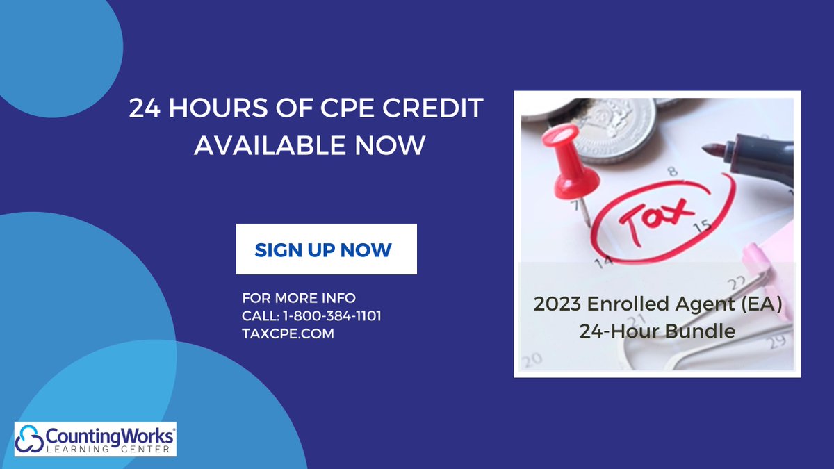 TaxCPE's tweet photo. This 2023 Enrolled Agent (EA) 24-Hour Bundle Package includes everything you need for your annual IRS Enrolled Agent CPE requirements. 
Here is the link: https://t.co/8Mga68xeyH https://t.co/Y1vAdiNsL6