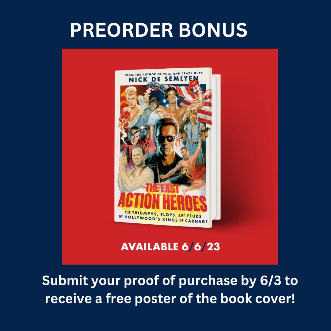 NickdeSemlyen's tweet image. Greetings, American friends! Anyone who preorders a copy of my new book, The Last Action Heroes, can get a free poster of the cover. It only ships to US addresses, so if you live elsewhere, maybe there’s a US friend you want to send it to instead: woobox.com/auisdz

The…
