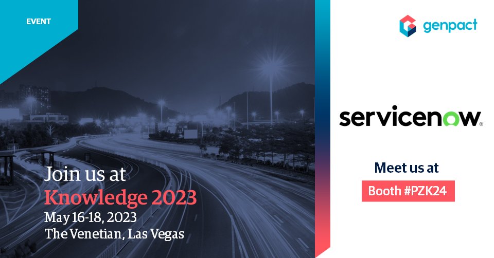 Less than a week to go until <a href="/ServiceNow/">ServiceNow</a>'s  #Knowledge23 event in Vegas! We’re busy prepping for our sessions with Genpact's Stephen Simko, Nuno Lopes, and Piyush Gopal. Drop by and say hello at our booth in the pavilion.