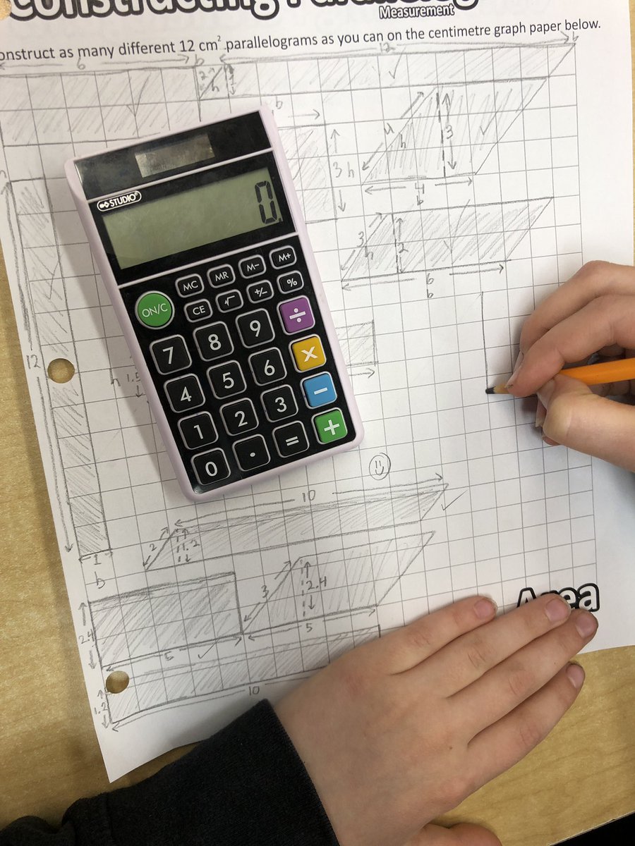 MrKSDyck's tweet image. Grade 5/6s @PortWellerPS #Constructing various #Parallelograms all with the same given #Area. Minds were stretched as students played with alternative solutions to #Rectangles. #PerpendicularHeight #BaseXHeight #Spatial #Measurement #Math