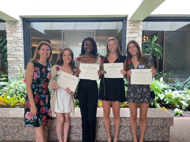 TCUNursing's tweet photo. Last Thursday four of our students received scholarships from the Daughters of the American Revolution - Mary Isham Keith chapter.  Congratulations to Keziah Amoasi, Emma Hart, Caroline Mahowald, and Kendyll Gromko! https://t.co/a1DMqONYqM