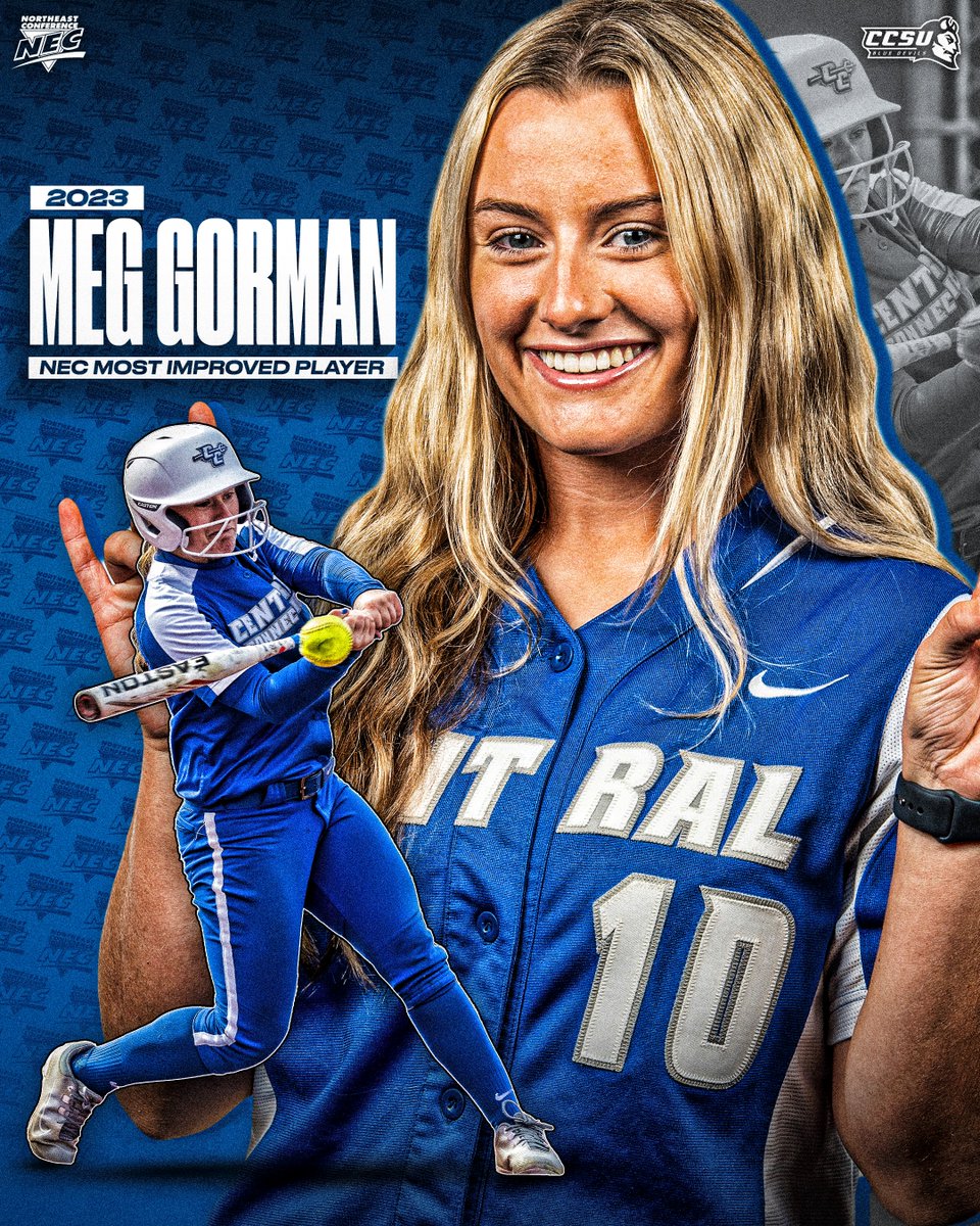 NECsports's tweet photo. 2️⃣0️⃣2️⃣3️⃣ @necsoftball Most Improved Player ⤵️

➡️ Meg Gorman, @CCSUBlueDevils 

📒 A menace on the base paths with an NEC-best 17 stolen bags, Gorman raised her average from .224 in 2022 to .262. She hit her stride in NEC play with a .284 batting average.

#NECelite📜 #MIP https://t.co/hag9BcmaHH