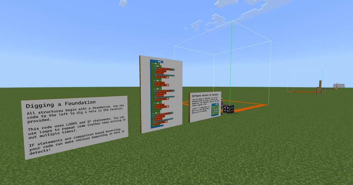 Had great fun with @TheCobblestoneC & @educatorparkin coding in @PlayCraftLearn! So many eager students; we built with only #MakeCode, exploring IF, Loops & Functions! Tutorials I usually use were buggy, so took the opportunity to create my own coding tutorial map! #MinecraftEdu