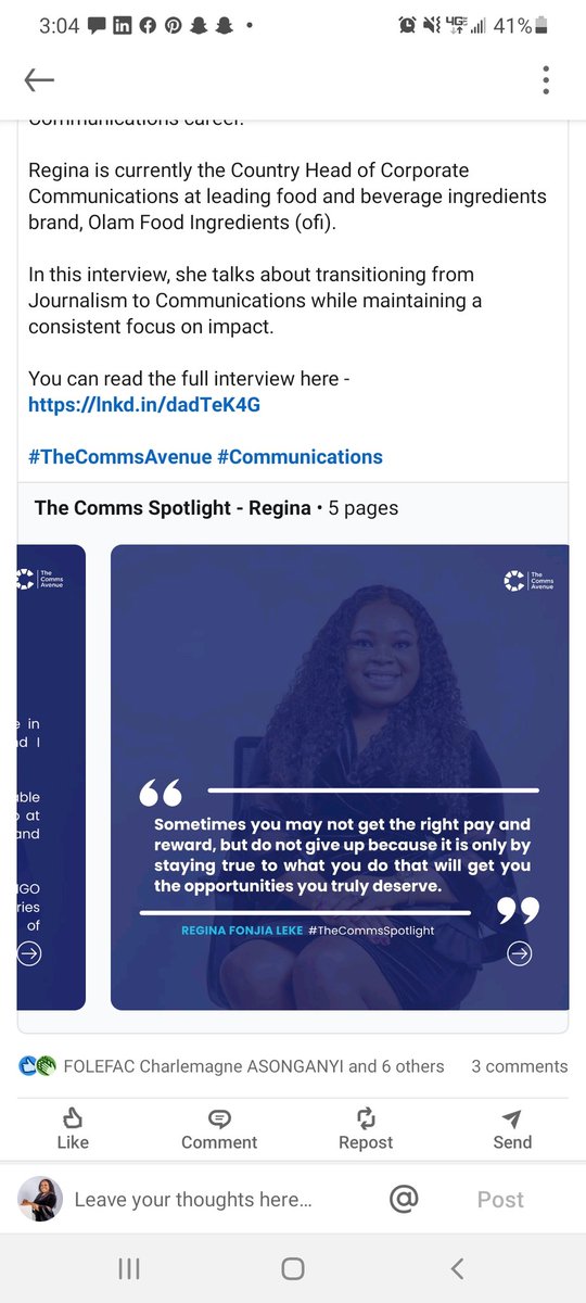 Thank you to the Comms Avenue for this wonderful profile. Humbled and grateful. #spotlight #corporatecomms #environment #sustainability #journalism
linkedin.com/posts/regina-f…