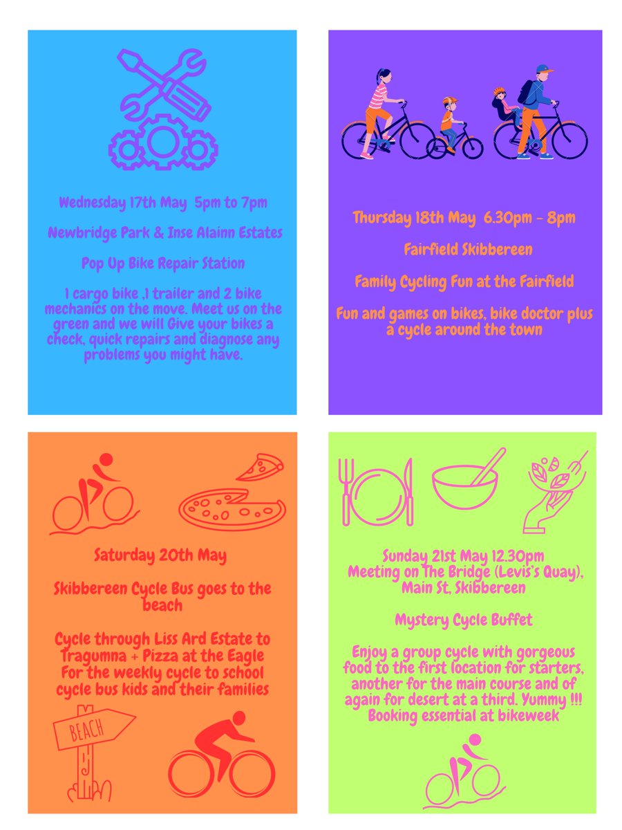 Bike Week again ! We have a great line up of events.  All events free. Contact cyclesense@gmail.com or 0877589716 for bookings