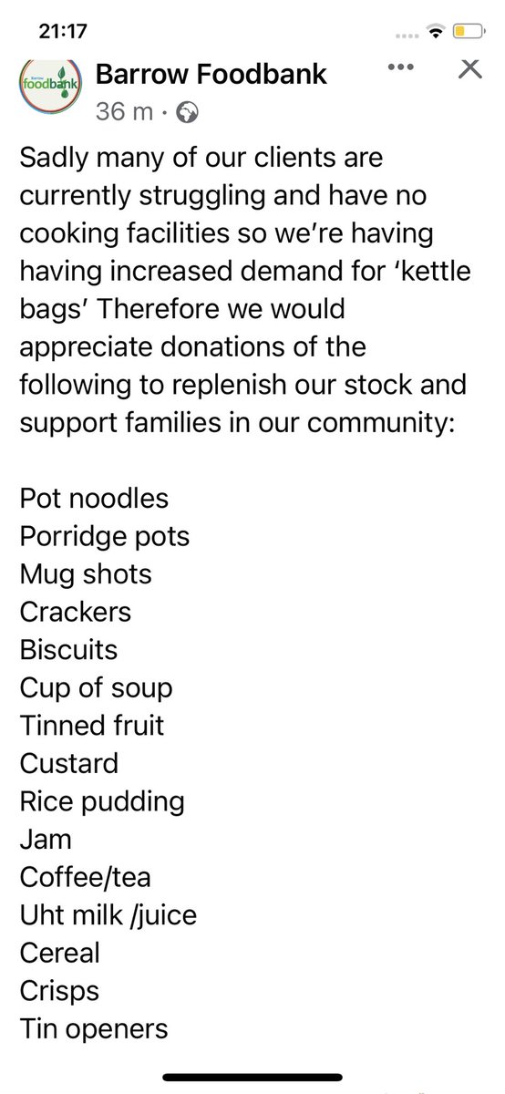 Request from our local Foodbank. #FoodPoverty #BarrowInFurness #Cumbria ☹️