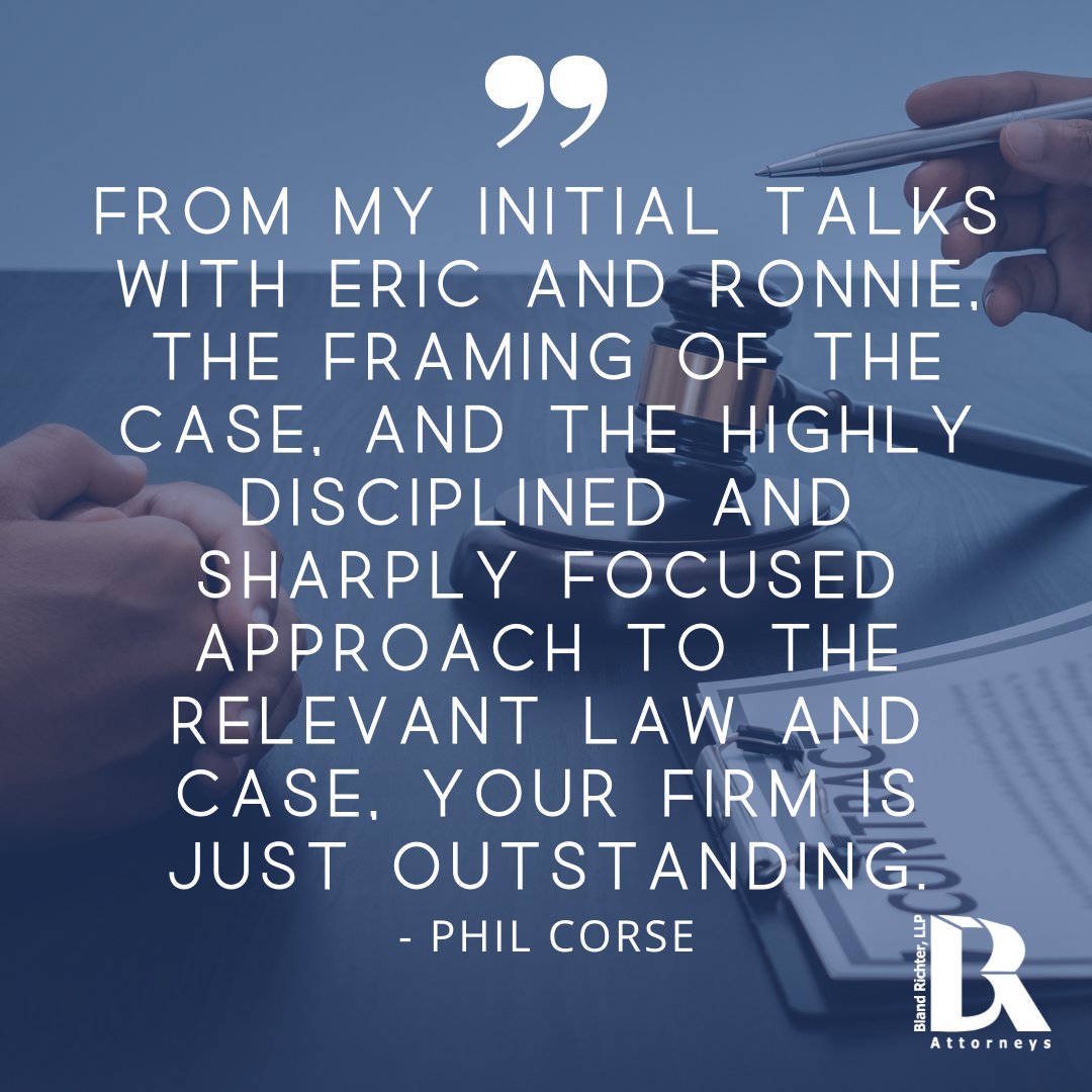 BlandRichterSC's tweet image. At Bland Richter, LLP, we commence, litigate, and try serious legal, medical, and trucking malpractice cases, and want to thank this valued client for their kind words.

blandrichter.com

#BlandRichter #MedicalMalpractice #LegalMalpractice #TruckingMalpractice