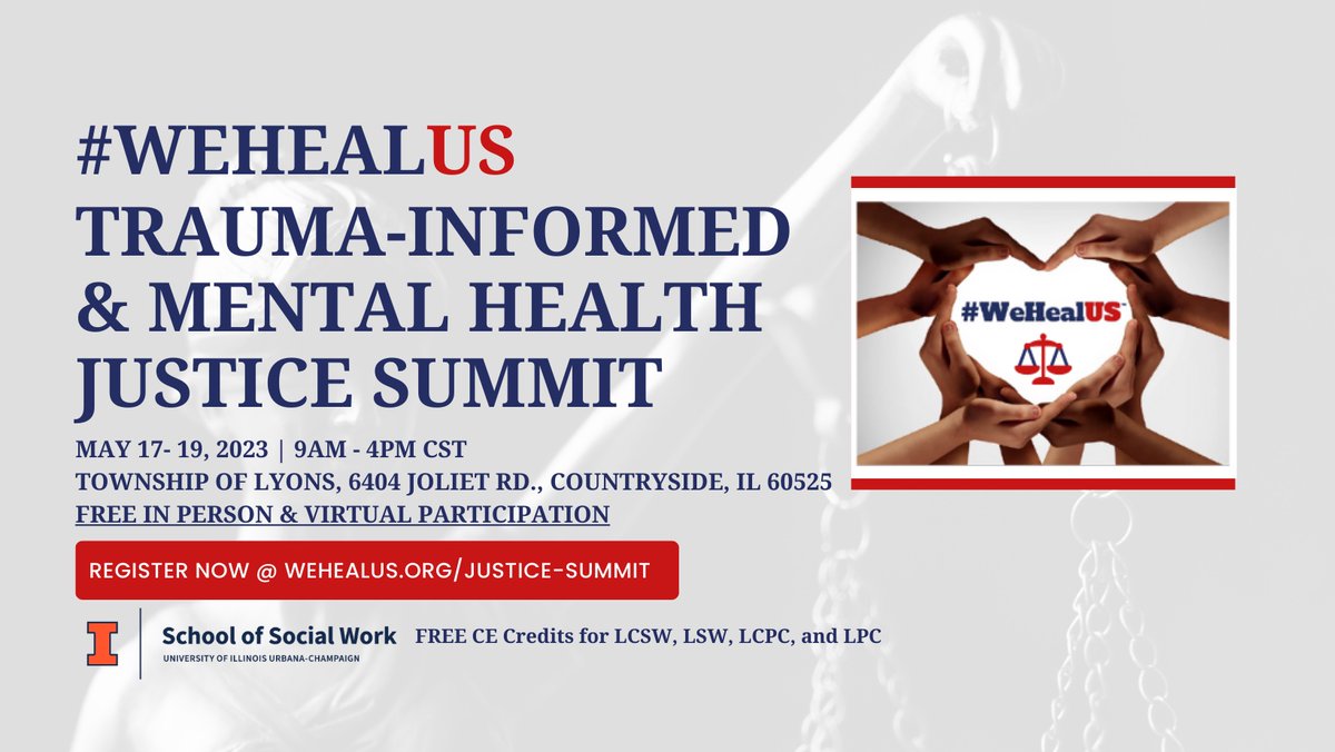 As part of Mental Health Awareness Month, NACRJ is proud to be one of the virtual presenters at next week’s #WeHealUs Trauma-Informed &amp; Mental Health Justice Summit. Virtual and in-person options available. No cost to attend. Learn more and register: wehealus.org/justice-summit