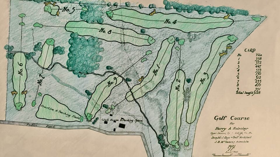 The original sketch of the Tumblebrook Golf Course in Coopersburg, PA according to Donald Ross’ proposed layout and design for the property.