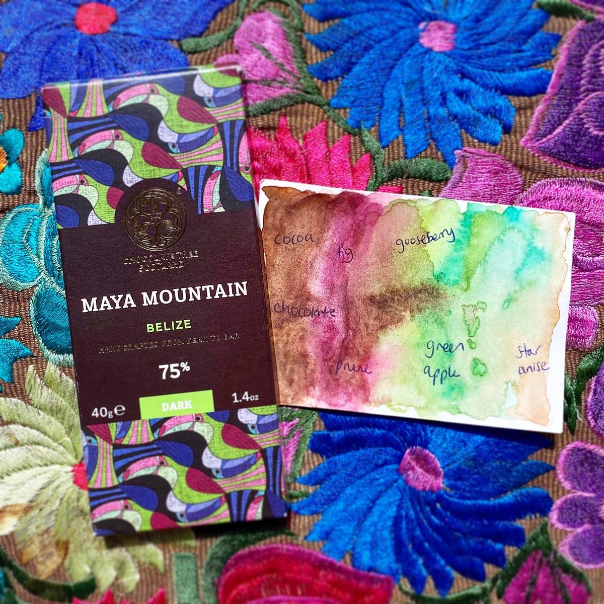 The flavour-colour journeys from a recent private online chocolate tasting &amp; painting workshop 🍫🌈🎨💕

I love how the Maya Mountain packaging colours reflect the flavours! I would just swap the dark purple for brown 😉

#TasteWithColour #CacaoLove #BeanToBar #CraftChocolate