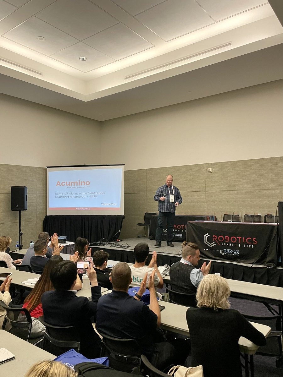 The Healthcare Robotics Startup Showcase pitches are happening now! Presenting are <a href="/AbleHumanMotion/">ABLE Human Motion</a>, #Acumino, #Andromeda, #MaestroSurgical, #RobotonRails, <a href="/UnlimitedRobots/">Unlimited Robotics</a>, and Zeta Surgical. #RSE2023