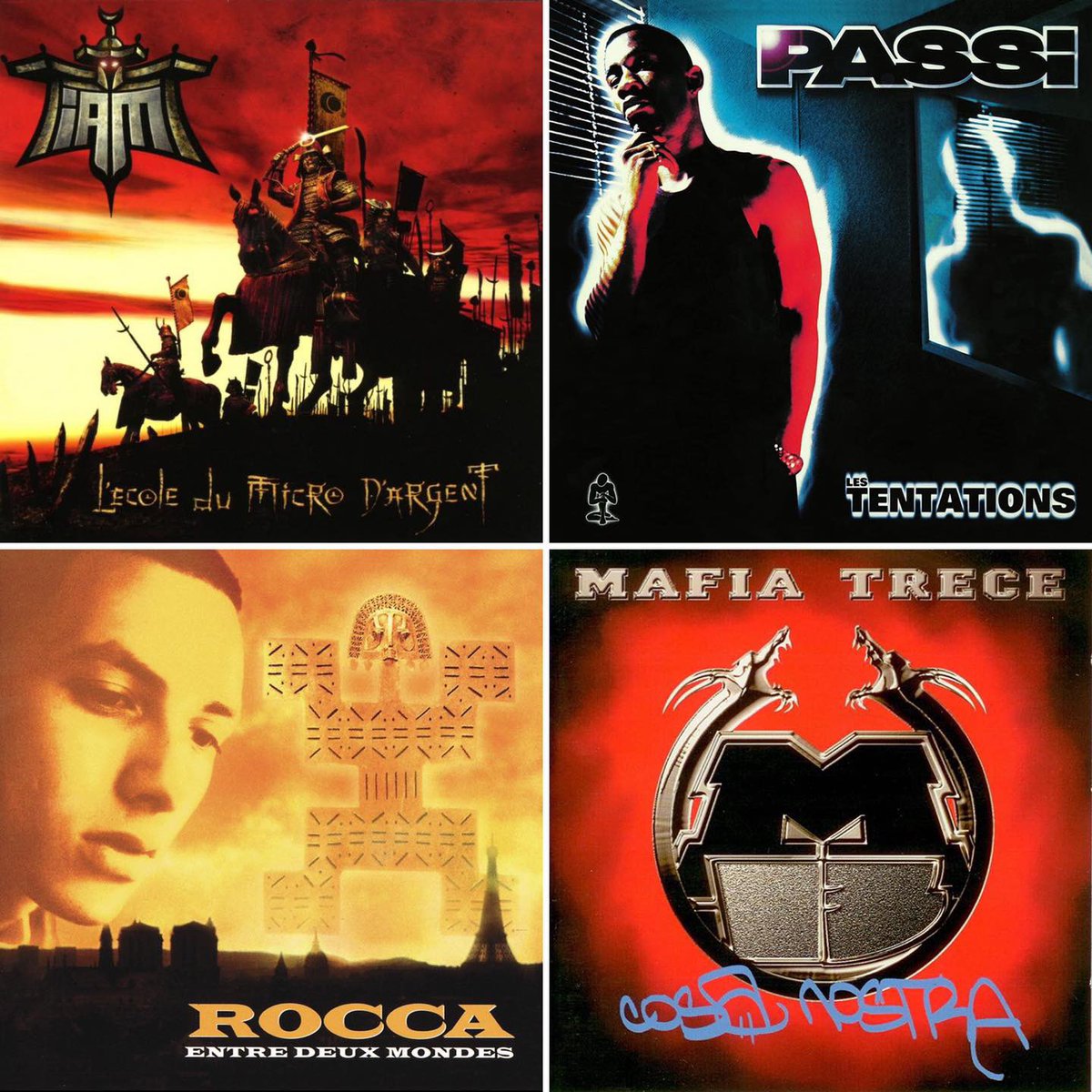 CDRF_'s tweet photo. 📍Classez ces albums sortis en 1997 par ordre de préférence :

📀 L’école du micro d’argent - @IAM 
📀 Les tentations - @passi_issap 
📀 Entre deux mondes - @Roccaeloriginal 
📀 Cosa Nostra - Mafia Trece https://t.co/ctCORfLeJ0