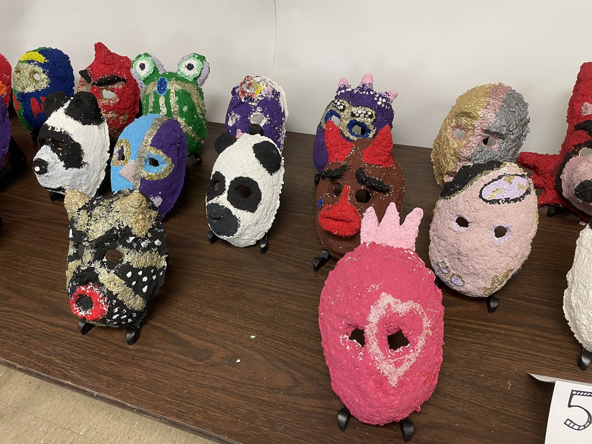 5th graders made masks out of a new paper pulp we tried this year.  Didn’t they turn out wonderfully?! #ccsd93 #WTandME