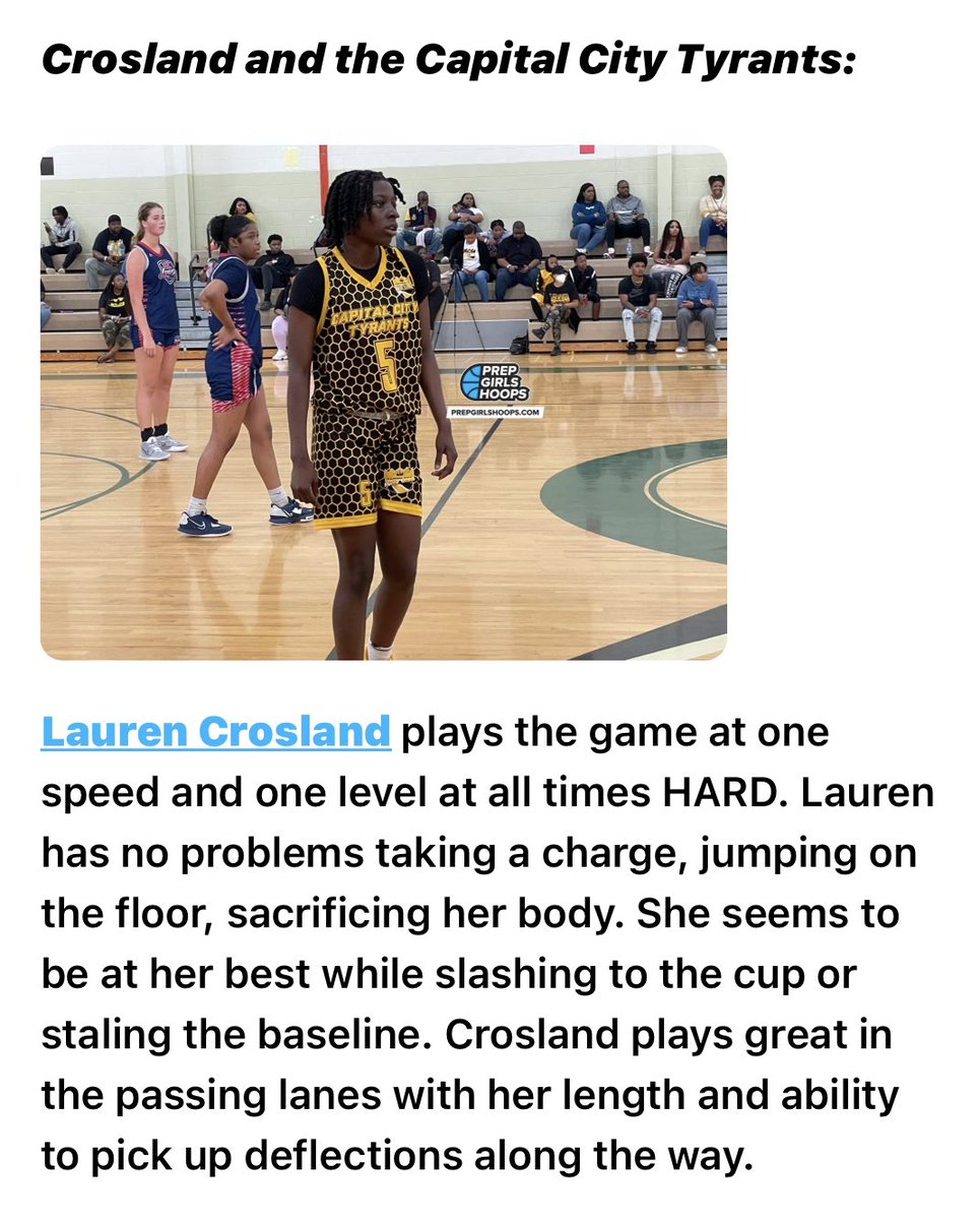 Keep underestimating us. This is someone who will make you pay for it if you do. Lauren will impact the game anywhere she goes. The school league will be put on notice for next year. We are soooooo proud of you Lauren. #FAMILY #CCTYRANTS #WeOutside