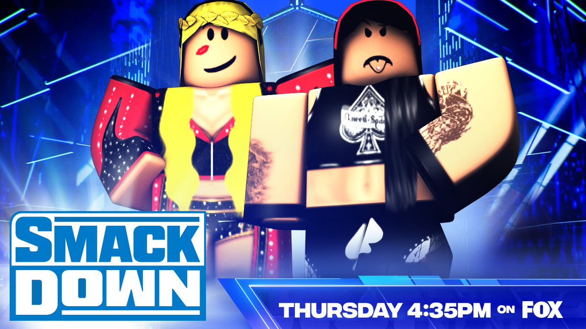 _WWERoblox's tweet photo. -TOMORROW-
@LxcyMxtthxws goes one on one with #Alina
-
@doggystylemee takes on #maluMella
-
#ChandiFlair VS #GabBaszler
-
@TrinaBella_02 goes against #Piara
#SmackDown https://t.co/GSlMLn4b0h