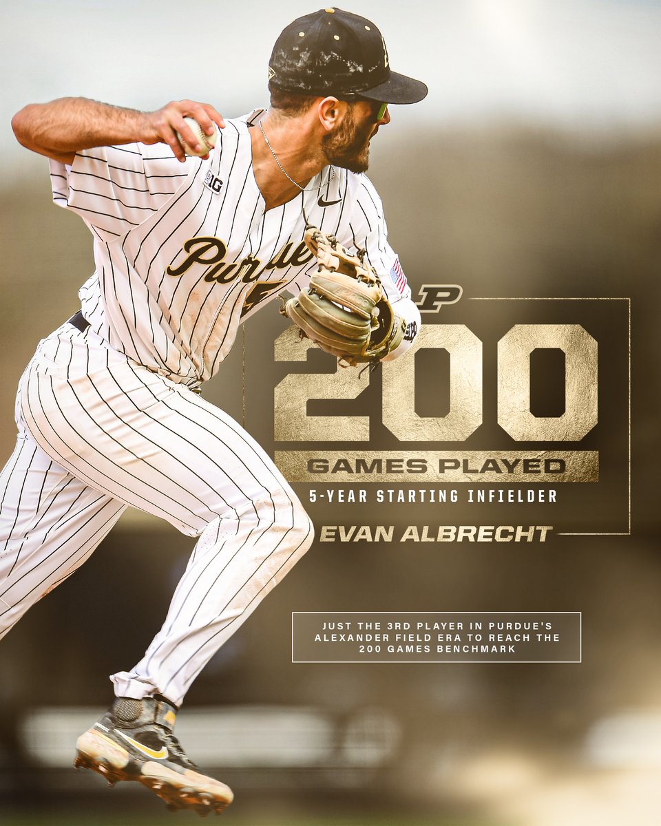 2⃣0⃣0⃣ for @Evan_Albrecht 💪

Our 5-year captain of the infield enters the game at SS for his 200th game as a Boilermaker. 

He joins @HShipley7 &amp; <a href="/HunterSky1/">Skyler Hunter</a> as the 200-game #Boilermakers of our Alexander Field era. #BoilerUp