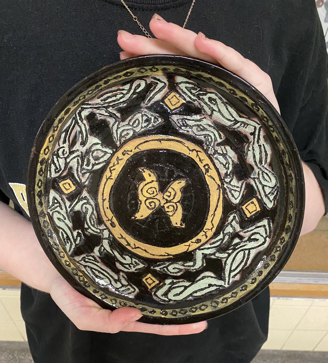 Fresh out of the kiln! Check out these wax Mishima plates by <a href="/ops_burke/">Burke High School</a> seniors Pottery 4 students, Tori B. and Skylar H. Well done!