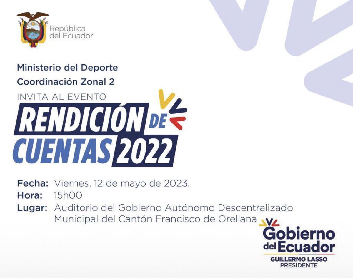 Te invitamos a la   #RendiciónDeCuentas2022 de <a href="/Deporte_CZ2/">Deporte Zona 2 🇪🇨</a>.

Revisa toda la información en: bit.ly/3pxsgj6