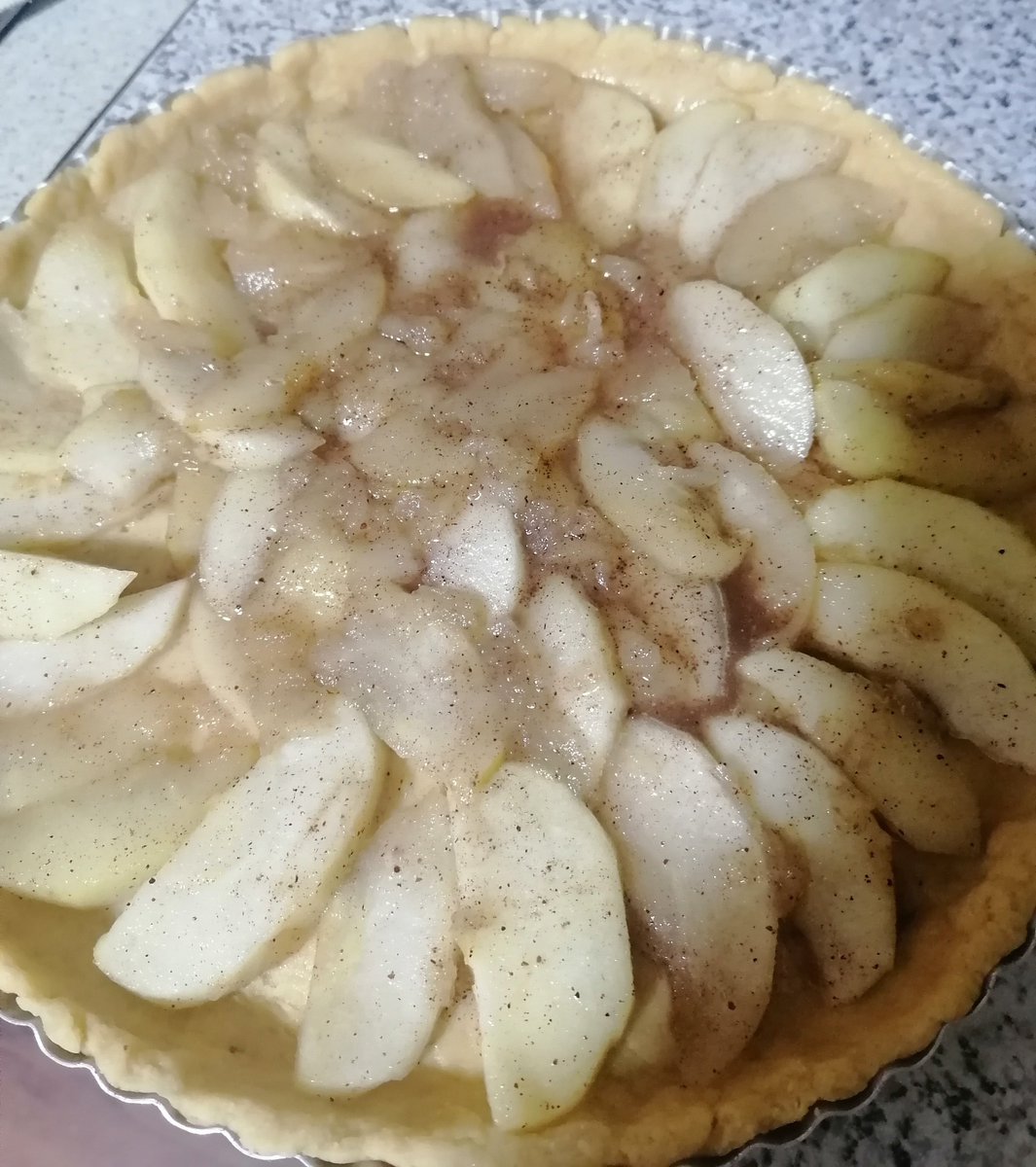 achtungchio's tweet photo. Today was the busiest day at work ever  and I had to take my dog ​​to the vet because another dog bit his leg. All this while I was screaming in my head Good Omens S2, "everyday it's a getting closer!"  But I managed to bake this apple pie 😊😇🍎 #BakingWithAziraphale https://t.co/0dEpdbGj4x