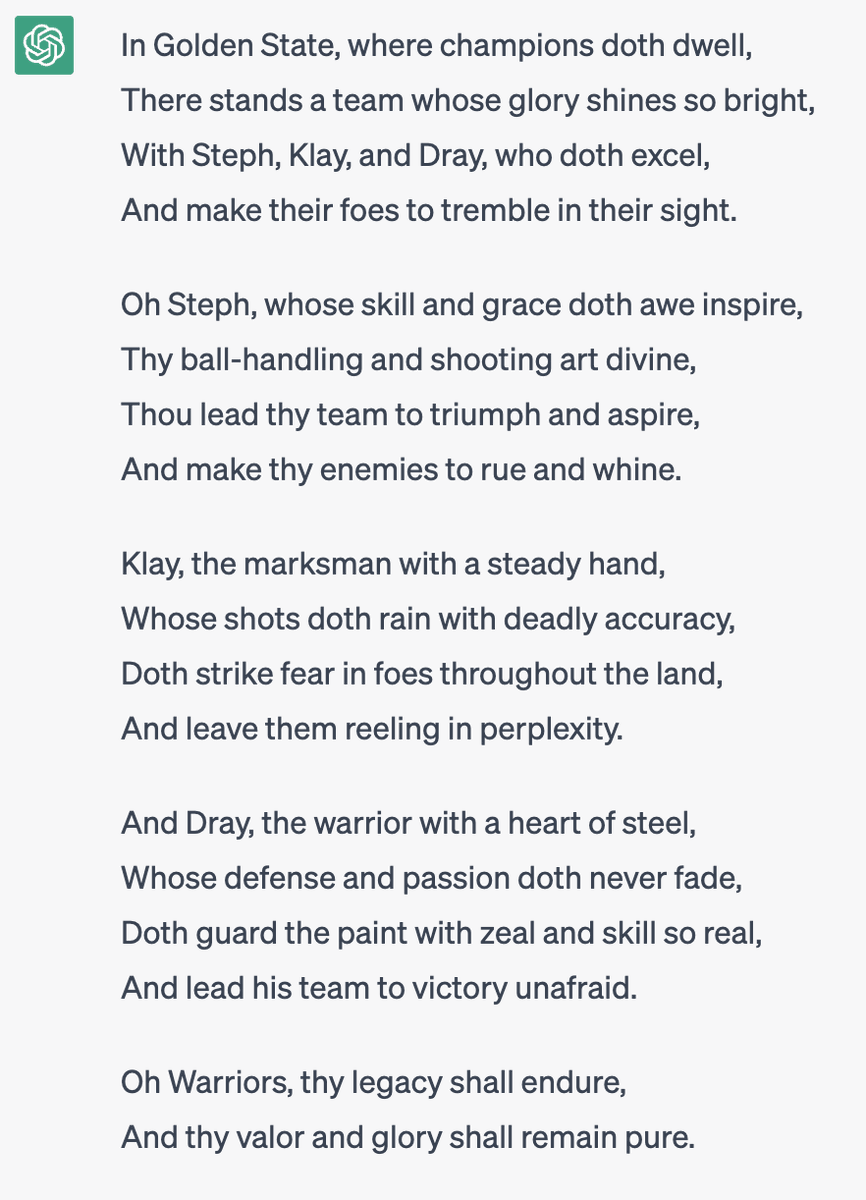 berkcodingacad's tweet image. Shakespeare meets the @warriors on ChatGPT: