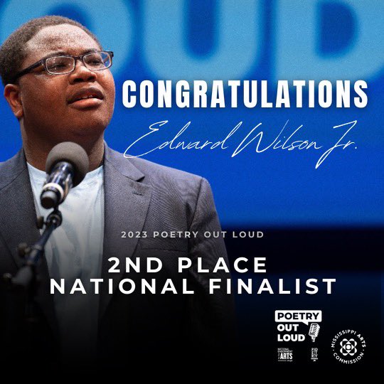 Edward Wilson Jr., a senior @jacksonprep, placed 2nd at the 2023 @PoetryOutLoud National Finals this evening! 🎉Congratulations Edward!🎉 @NEAarts @PoetryFound #POL23 #IAmPoetryOutLoud #arts #mississippi #mississippiart