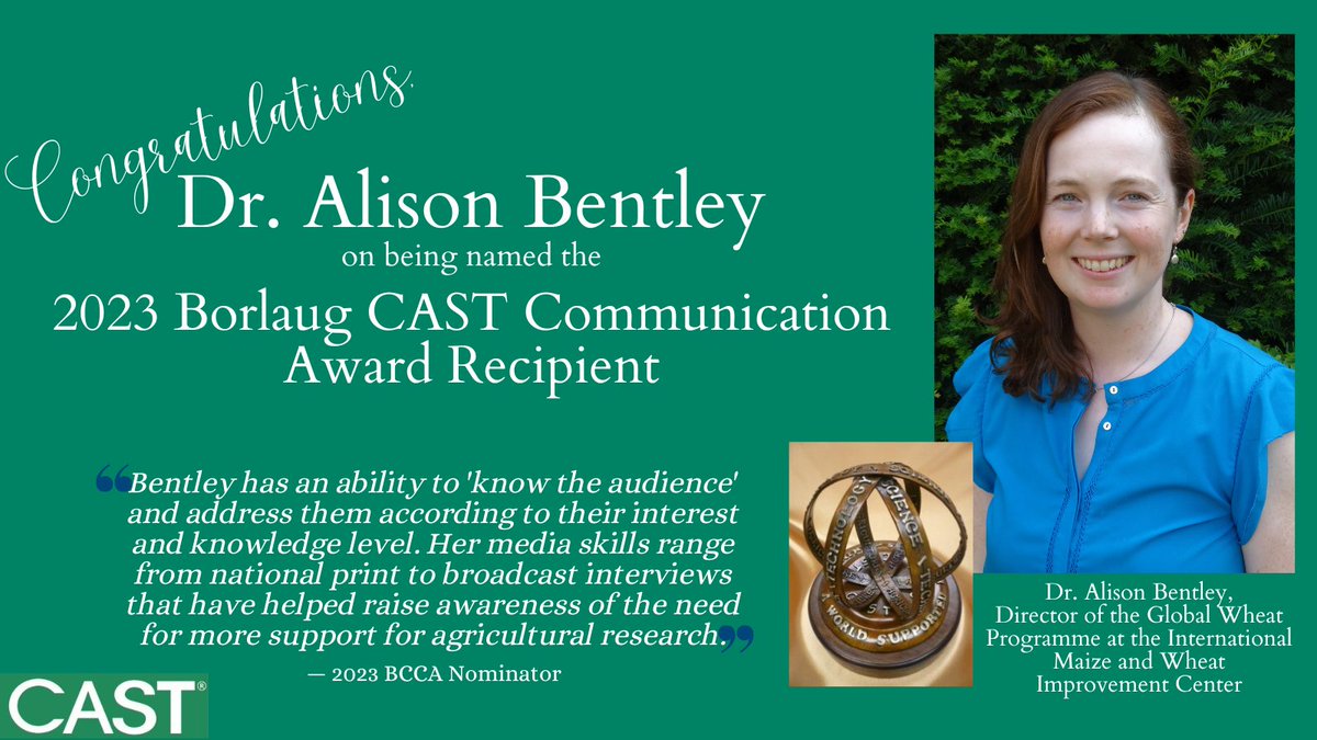 Congratulations @AlisonRBentley for this very well-deserved recognition! A true example of inclusion, and effective and accessible science communication. @CIMMYT @CASTagScience