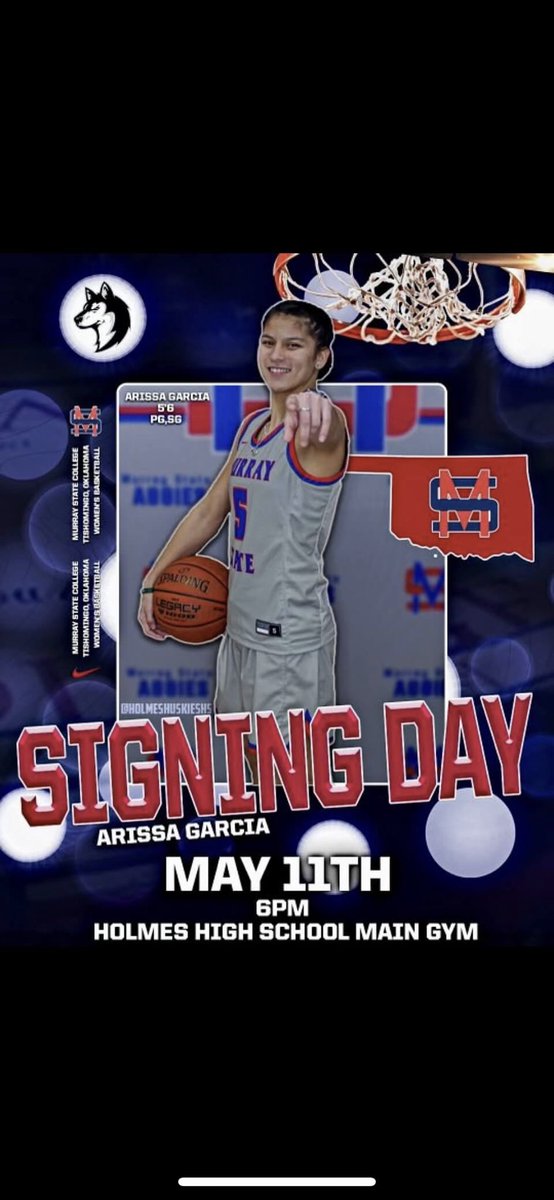 Come out and honor this young lady Arissa Garcia signing to play Basketball at Murray State College tomorrow 6 pm at Holmes High School main gym. Our female athlete of the year! Excelling at Volleyball, Basketball and Softball in her last four years at Holmes! Proud of you!