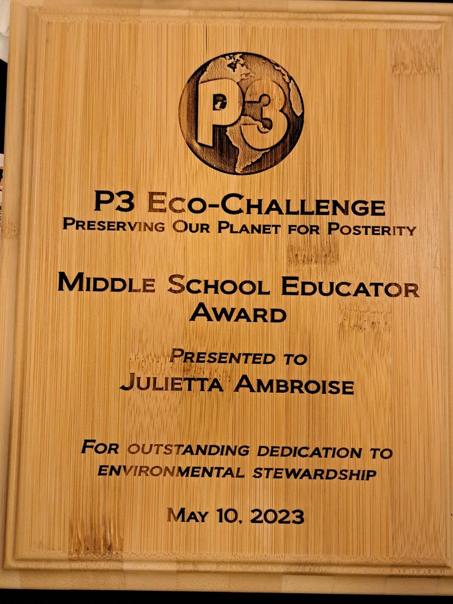 Kudos & Congratulations 🎉🎊🎈 to Ms Ambroise for winning the P3 Eco-Challenge Award for Middle School! We are proud of you 👏 @browardschools @Nora_Rupert @DrFlem71 @sleuthacademy @DrDAugustin @BcpsCentral_ @MPerezDir @HalehDarbar @principalCSHS @PrincipalCBHS @GlenPrincipal