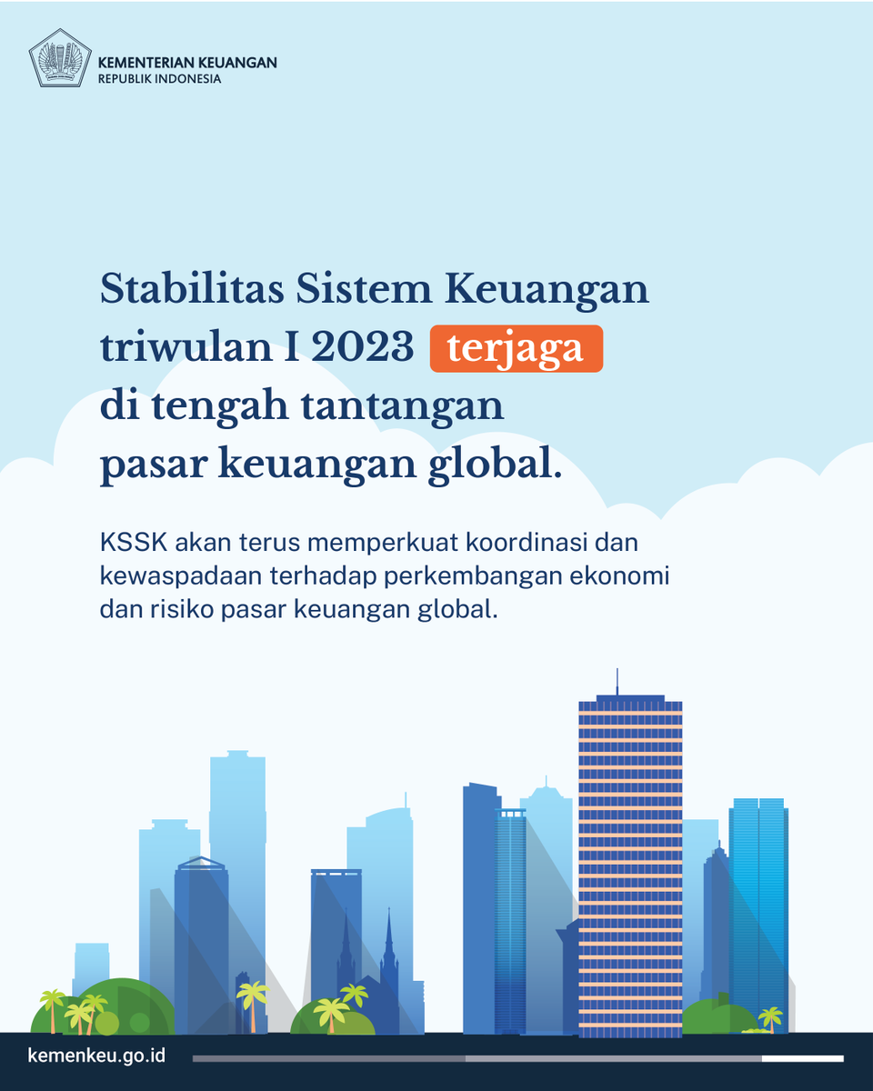 danipurwadi's tweet photo. Halo Temankeu,

Stabilitas Sistem Keuangan Indonesia Triwulan I tahun 2023 terjaga,

Kemenkeu bersama BI, OJK dan LPS terus berkoordinasi dan waspada terhadap kondisi ekonomi global. https://t.co/Wa9NLu671g