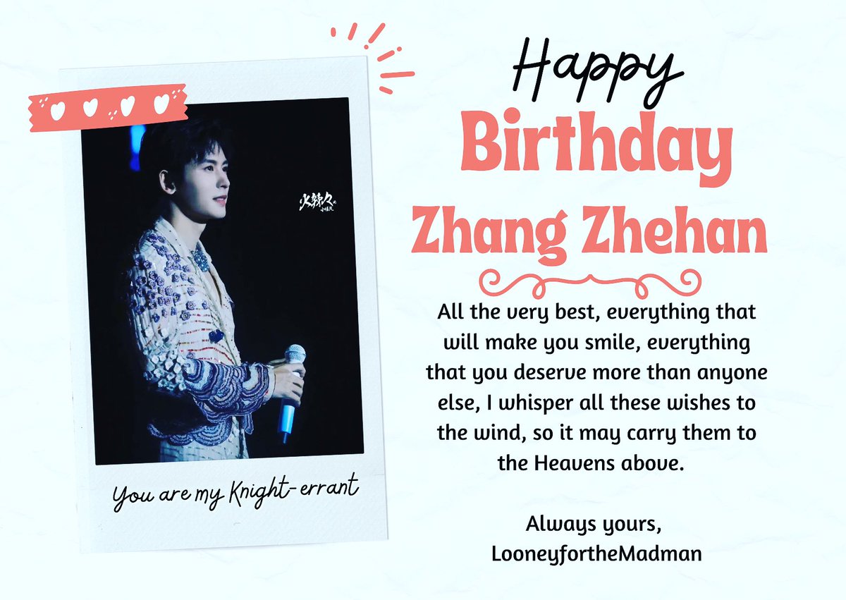All the very best, everything that will make you smile, everything that you deserve more than anyone else, I whisper all these wishes to the wind, so it may carry them to the Heavens above.  
#ZhangZhehan 
#HappyBirthdayZhangZhehan #张哲翰生日快乐 
(Image credit on photo)