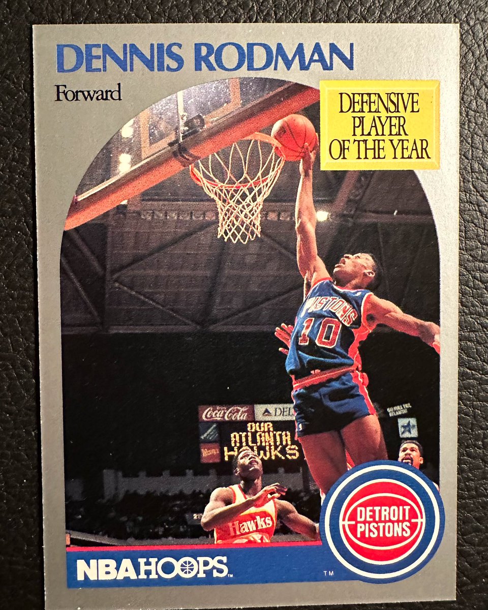 1990 Hoops Dennis Rodman. Remember being stoked as a kid that it had a box on it that hat said defensive player of the year! Who needed color prizms, and numbered cards when you had this simple stuff! Get off my lawn kids! #junkwax #basketballcards #cards #sportscards #junkwaxera