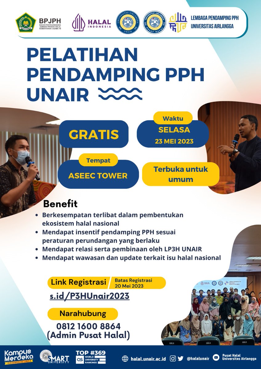 halalunair's tweet photo. Hallo sobat Halal
Kali ini Pusat Halal mau ngadain Pelatihan Pendamping PPH,kapan sih pelaksanaannya :
📌 Tanggal : Selasa, 23 Mei 2023
🕗 Pukul : 08.00-17.00
🏡 Tempat : ASEEC Tower, Universitas Airlangga 

Tunggu apa lagi yuk buruan daftar di :
https://t.co/oSh5wRKSDJ https://t.co/M2ewwINRF5