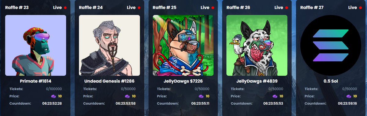 thesmophoria_'s tweet photo. New Raffles are live on our platform. Grab a #thesmophoria NFT, lock it, earn points and participate to earn some cool prizes:

~45k @kingcoinsol coins
@Primatesnft NFT
 @JellyCoNFT x2 Jelly Dawgs
@UndeadGenesis NFT
&amp; more... https://t.co/BYdDgRJmoh