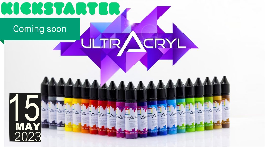 ultracryl's tweet photo. Our @Kickstarter campaign will launch soon!
May 15th 2013! Don't miss this to get the early bird sale.

#ultracryl #ultraseries #ten01_labs #acrylicpaint #harmlessacrylics #brushlicker #minipainting #dnd  #40k #warhammer #golive #talkfunding #talkfundinghour #crowdfundingcampaign https://t.co/gCkESDnxxU