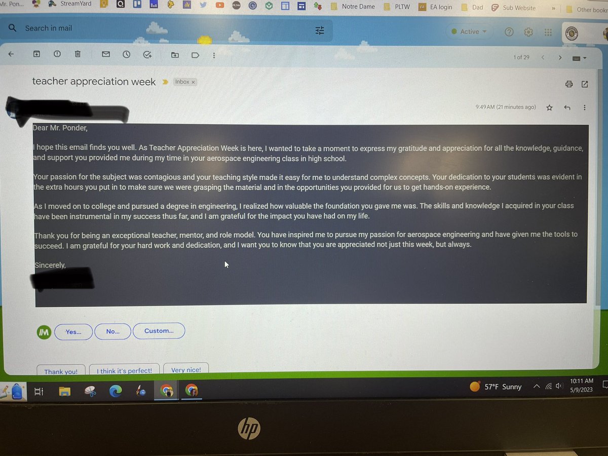 SethPonder's tweet image. A student used #ChatGPT to write a letter for Teacher Appreciation Week to me. #TeacherAppreciation 😂 😂