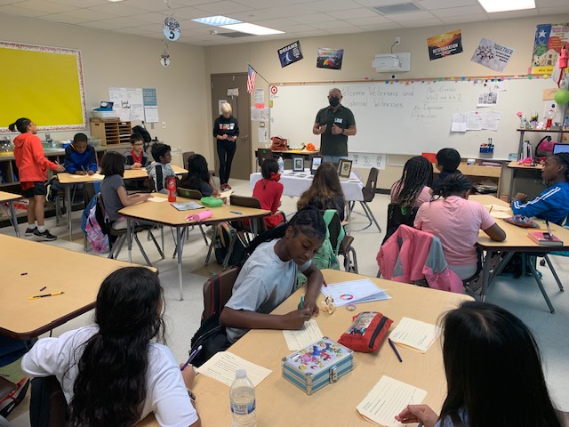 GYE_AlvinISD's tweet photo. 5th Grade had the pleasure of welcoming several veterans and historical witnesses today. These guests discussed their experiences from World War II, Iraq Wars, Afghanistan, and Iran Hostage situation. #HistoryComingtoLife #AlvinISD https://t.co/NcjOE6kM66
