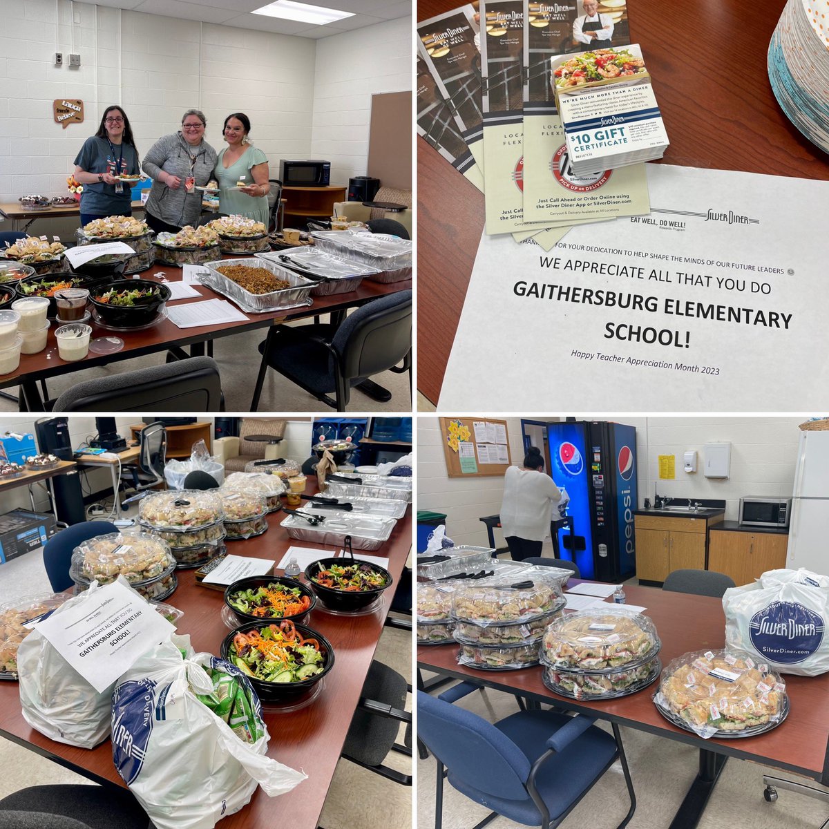 SlpThoman's tweet photo. We are so grateful to @Silver_Diner and our PTA for the amazing staff lunch today!  Everyone was raving about the food and felt so spoiled during #TeacherAppreciationWeek https://t.co/ioHon7cVQ9