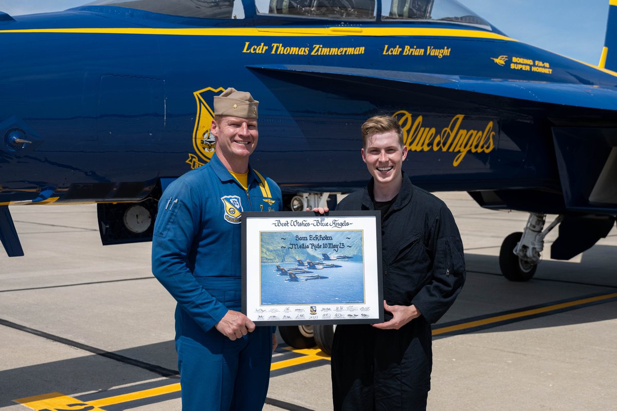 It was a pleasure having special guests Daniel Toberman and Sam Eckholm out to fly with BlueAngel #7. T-MINUS 2 days until Airshow day! 📸 by Airman 1st Class Violette Hosack