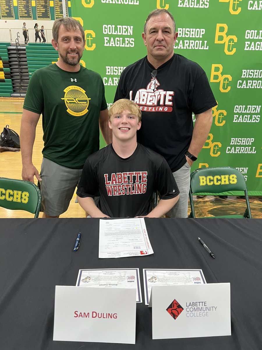 BCCHS_Wrestling's tweet image. Congrats to Bishop Carroll’s @DulingSam for signing to further his academic &amp;amp; athletic career at Labette Community College.  
#HWPO @LabetteWrestlin  @BCCHS_AD @KS_Wrestling @kwcaonline