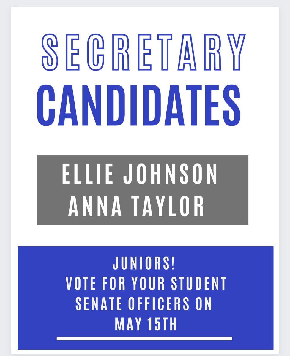 Here are the candidates for secretary! Ellie says she wants this position because she wants to “plan more fun events and get students active with our social media” and she “looks forward to being a listener and leading with school pride.”