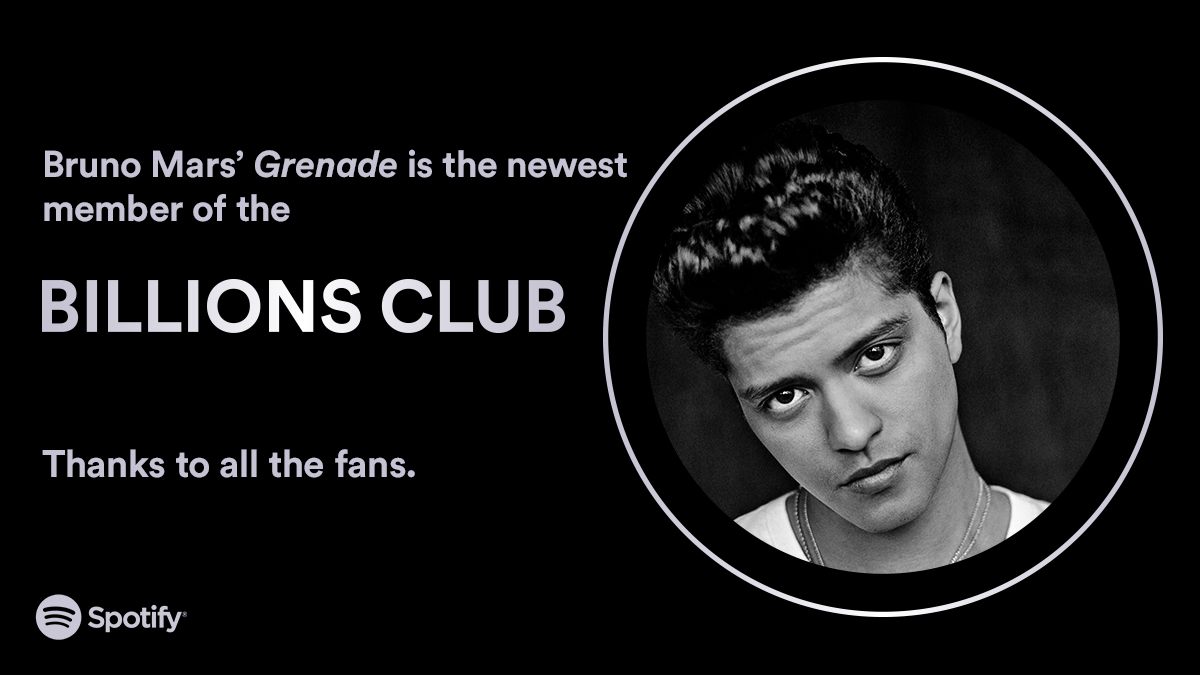 .@brunomars is on fire. 1 Billion streams on Grenade. 🔥 spotify.link/billionsclub #BillionsClub