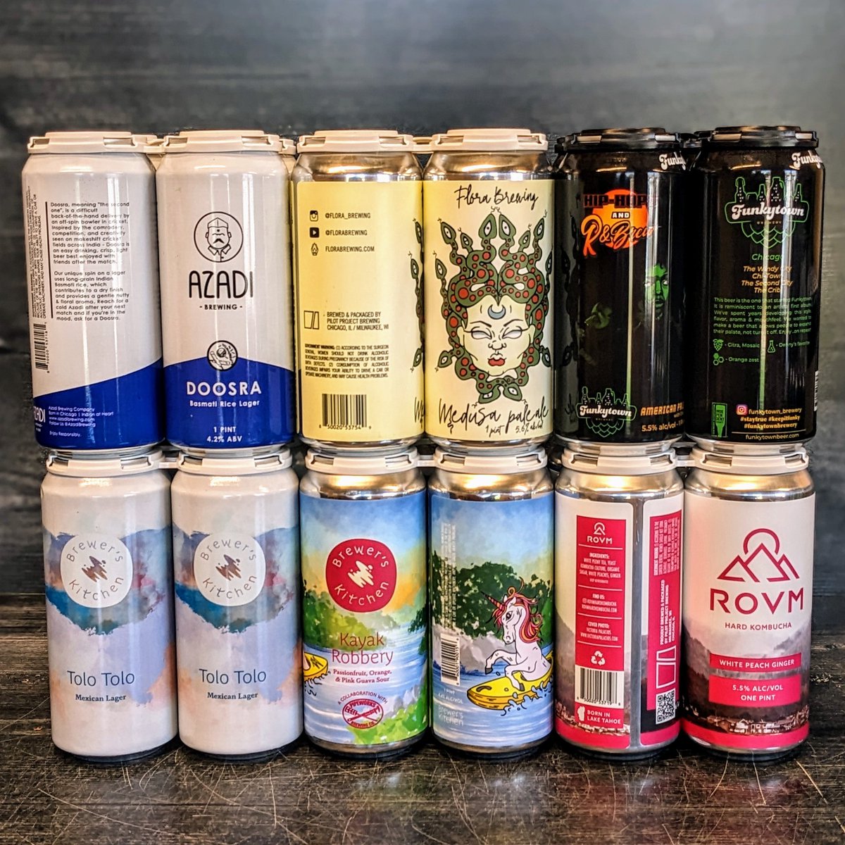 brennans_beer's tweet photo. 1st drop @pilotprojectchi / #MKE brewer mix:

@AzadiBrewing
Basmati Rice Lager
@brewerskitchen Mexican-Style Lager
X @PipeworksBrewin
POG Sour 
@Funkytown_brew
Flagship APA
@FloraBrewing
Medusa Hop APA
@ROVMHardBooch
White Peach Ginger Hard Kombucha

#WiBeerWednesday
#DrinkLocal https://t.co/VkR0eA4abN