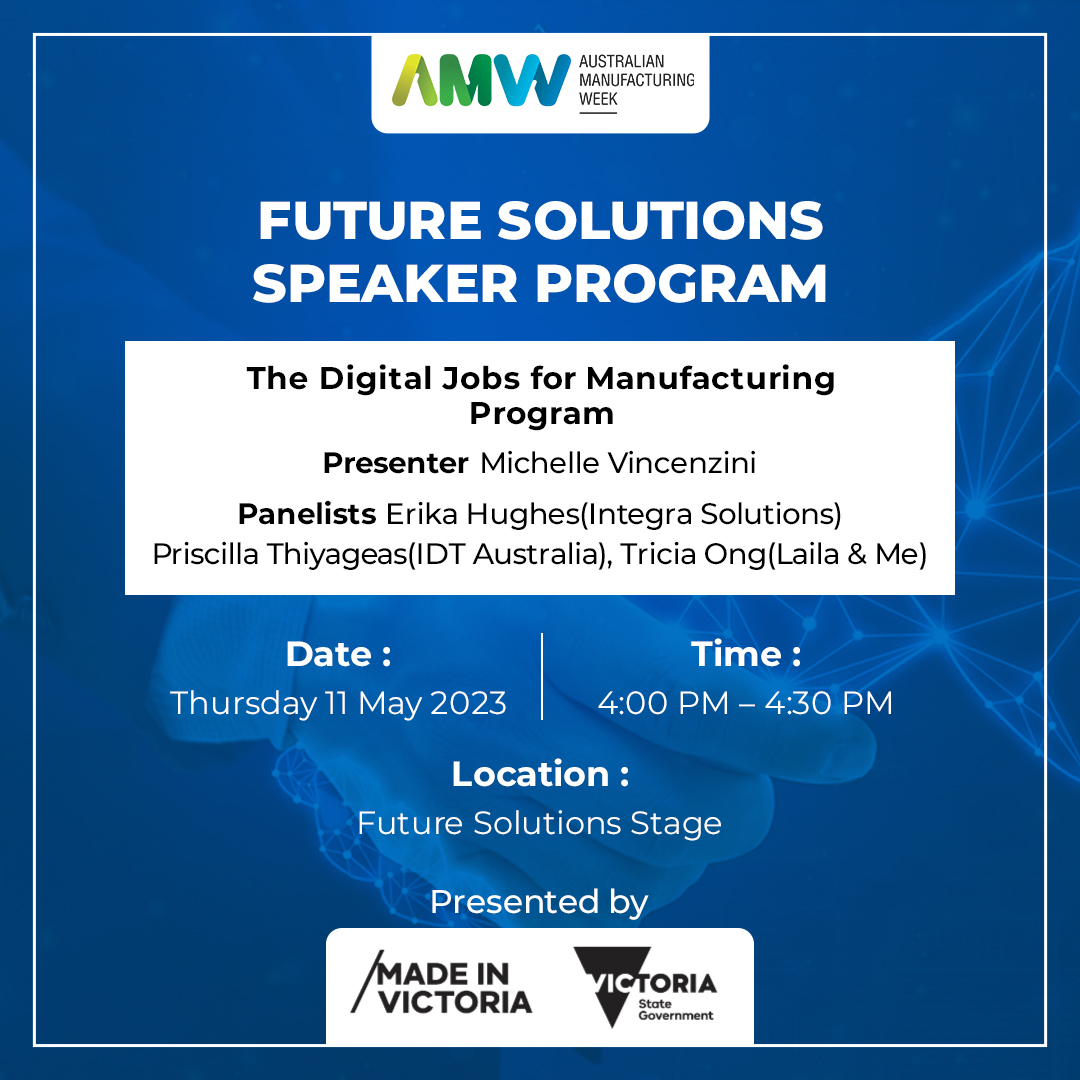 businessvic's tweet image. Want to know about the Victorian Government’s Digital Jobs for Manufacturing Program? Find out more about the program and how you can get involved at @AusManufWeek 

Register for free ➡️ bit.ly/3Mc9A03

#MadeInVictoria #AdvancedManufacturing #DigitalJob #AMW2023